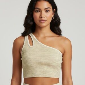 Aerie OFFLINE XL Recharge One Shoulder Crop Top Least Support Ribbed XL